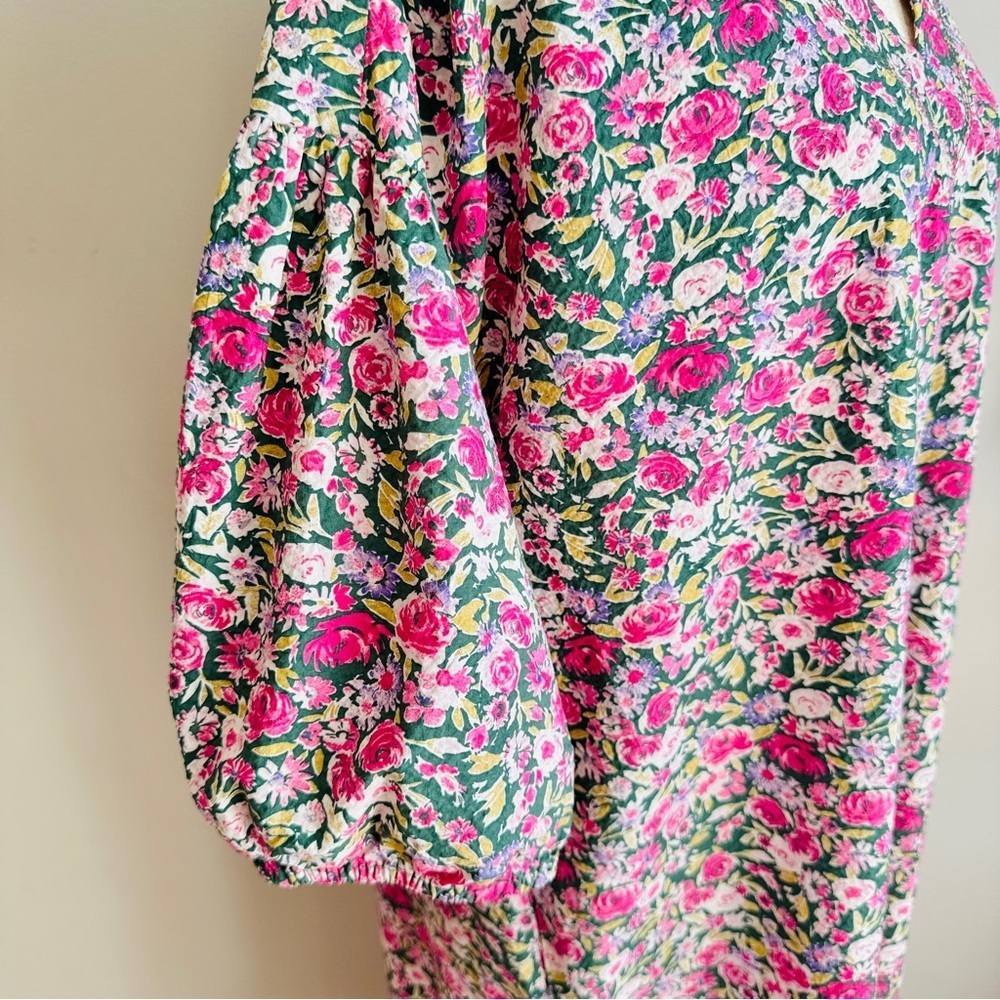 MNG By Mango Linda Dress Midi Pink Ditzy Floral Puff Sleeve - Picture 8 of 11